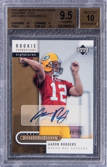 2005 Upper Deck Foundations Exclusive Gold  #260 Aaron Rodgers Signed Rookie Card (#09/25) - BGS GEM MINT 9.5/BGS 10